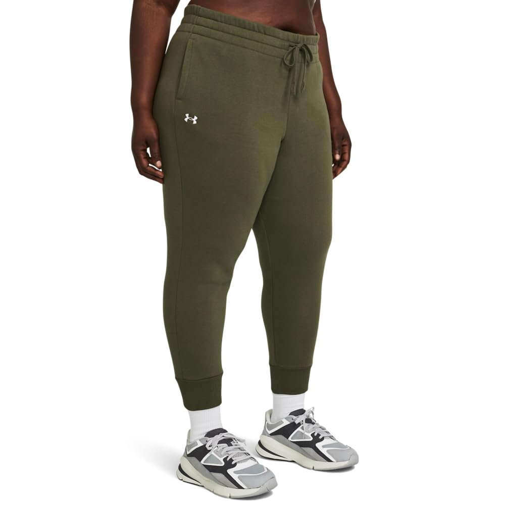 Under Armour Womens Rival Fleece Joggers Plus, (390) Marine OD Green / / White, 2X