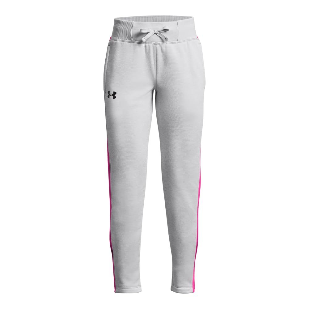 Under Armour Girls Armour Fleece Pants, (016) Halo Gray Medium Heather / / Rebel Pink, Medium