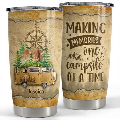 SANDJEST Personalized Camping Tumbler 20oz 30oz Tumblers with Lid Gift for Camping Lovers Friends Women Men Camping Accessories Hiking Christmas