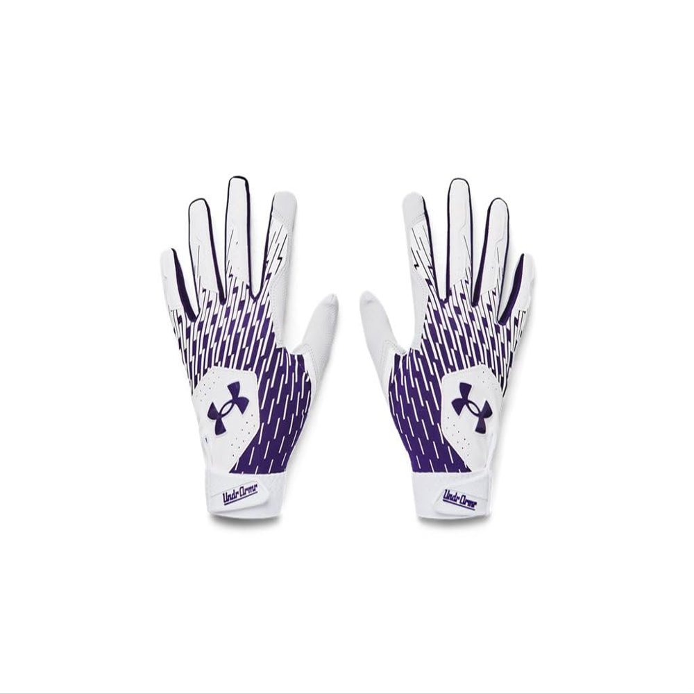 Under Armour Men's Clean Up Baseball Gloves, (104) White/Purple/Purple, Small