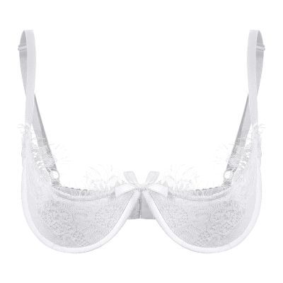 ACSUSS Womens Lace Underwired Bra Adjustable Spaghetti Straps 1/4 Cups Brassiere Lingerie Underwear White 4X-Large