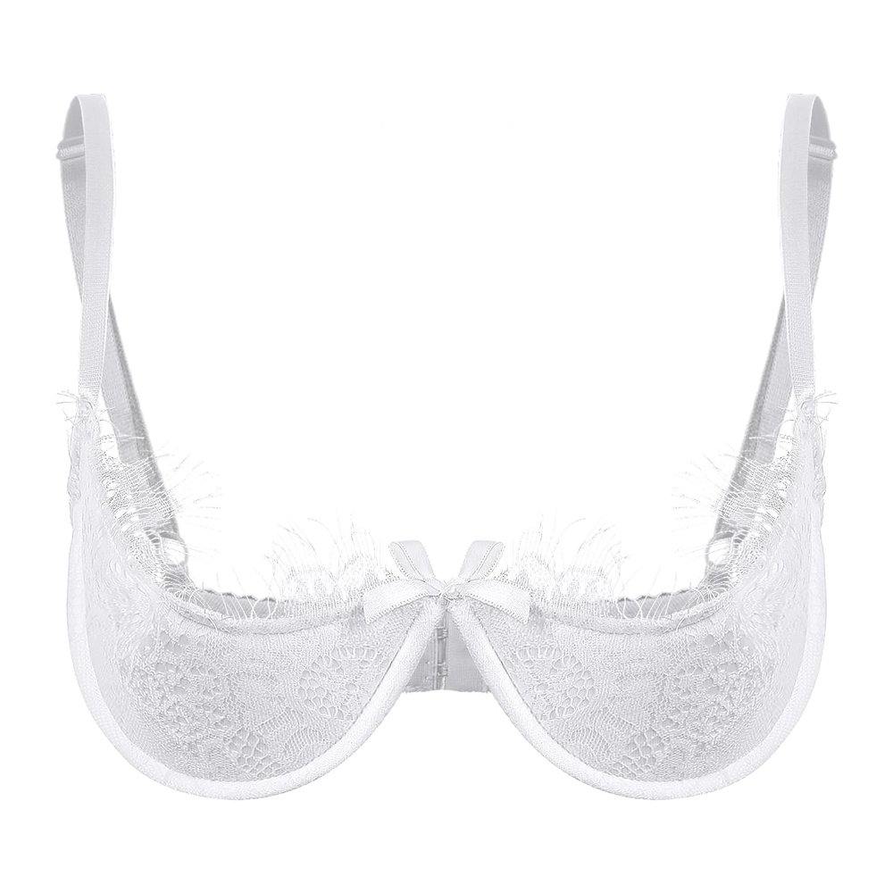 ACSUSS Womens Lace Underwired Bra Adjustable Spaghetti Straps 1/4 Cups Brassiere Lingerie Underwear White 4X-Large