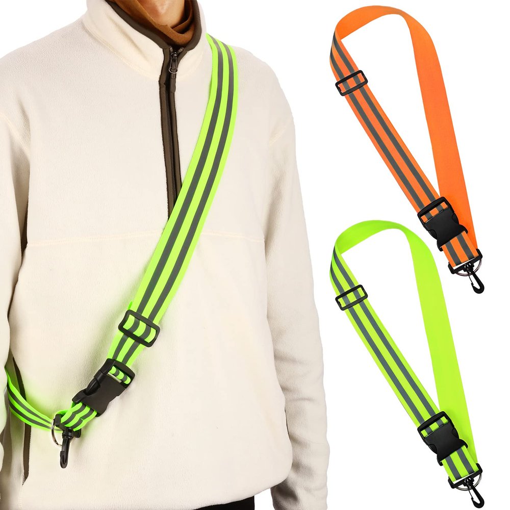 Saintrygo 2 Pieces Reflective Sash for Walking at Night Running Gear Safety Reflective High Visibility Jacket Adjustable Sash for Walking Cycling at Night (Fluorescent Green,Orange)