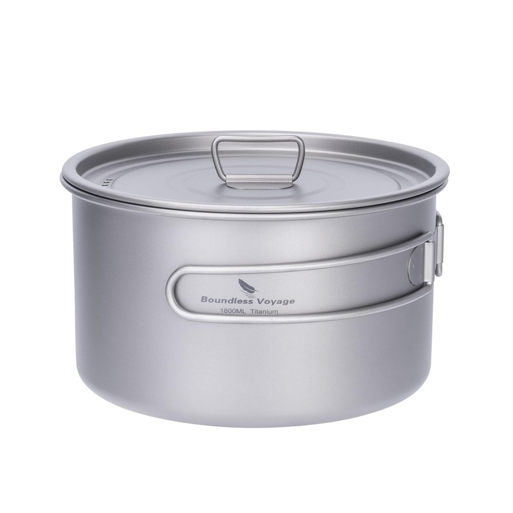Boundless Voyage Titanium Pot Portable Camping Cookware Lightweight Cooking Pot Set for Outdoor Cooking Traveling Backpacking Hiking Trekking Picnic (1.8L)