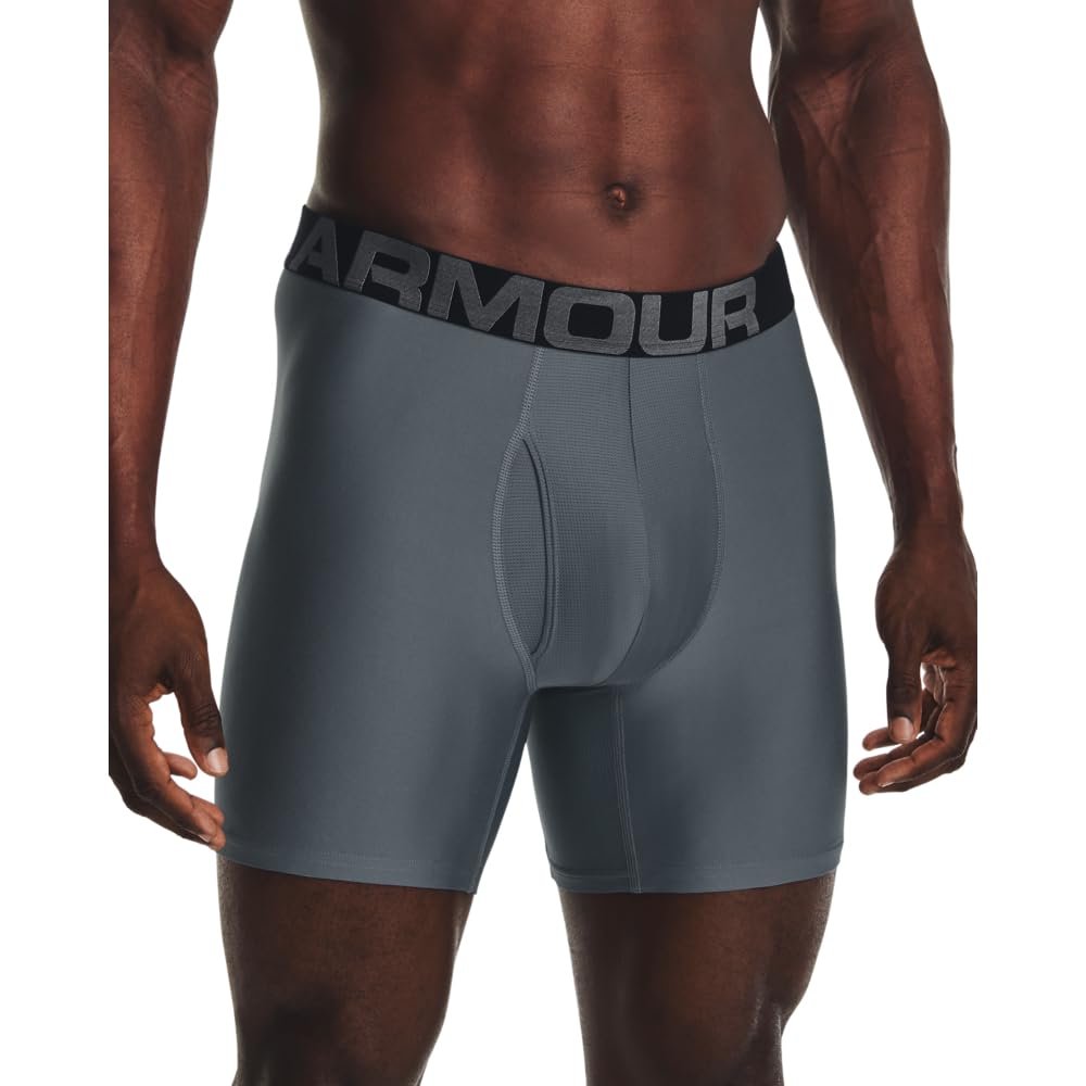 Under Armour Mens Tech 6-inch Boxerjock 1-Pack, (002) Gravel / / Black, Small