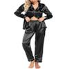 Pjmlifecoco Satin Pjs Women's Button Up Pajama Set Long Sleeve Loungewear Silk Two Piece Sleep Set Black view 1