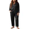 Pjmlifecoco Satin Pjs Women's Button Up Pajama Set Long Sleeve Loungewear Silk Two Piece Sleep Set Black view 2