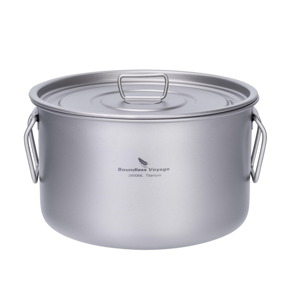 Boundless Voyage Titanium Pot Portable Camping Cookware Lightweight Cooking Pot Set for Outdoor Cooking Traveling Backpacking Hiking Trekking Picnic (2.4L)