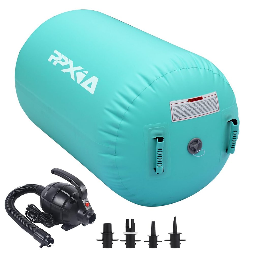 PPXIA Gymnastics Air Roller Air Barrel Inflatable Tumbling Mat, Tumble Track Backhandspring Mat Gymnastic Equipment with Pump for Yoga Training Cheerleading Home Use Green
