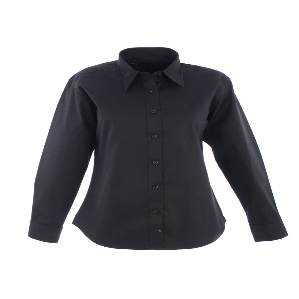 21Fashion Womens Button Down Slim Fit Dress Shirt Ladies Full Sleeve Office Pinpoint Shirt Black