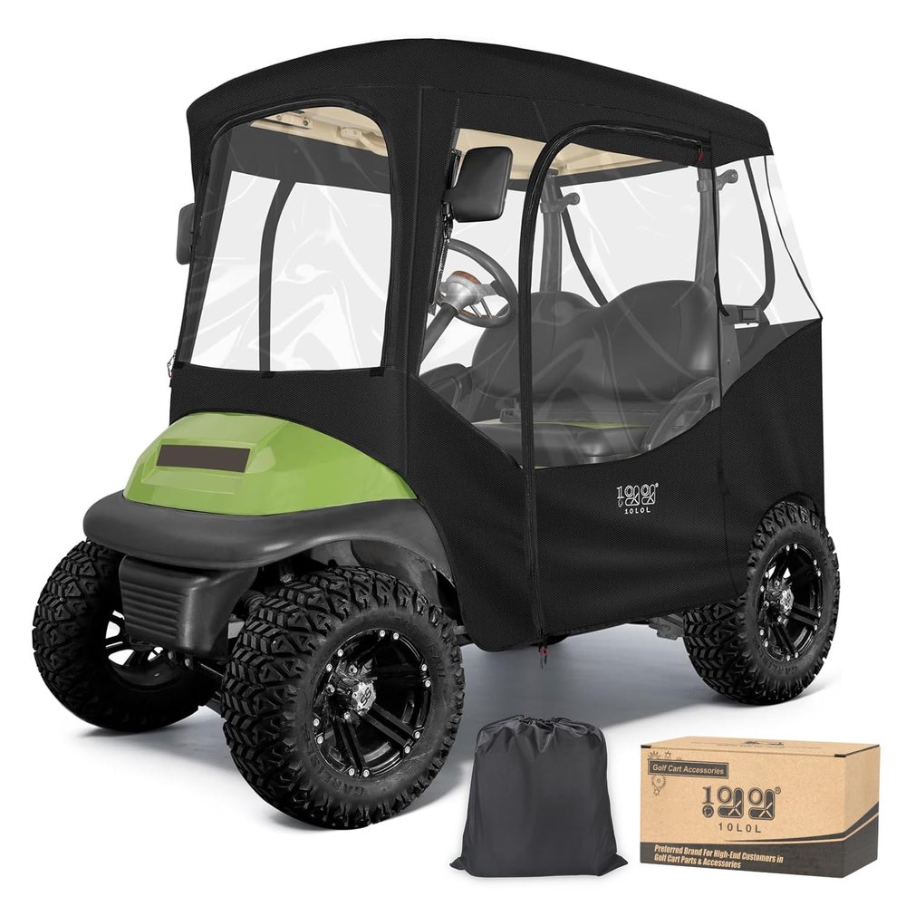10L0L 2 Passenger Golf Cart Enclosure for Club Car DS & Precedent,Waterproof 600D Rain Cover,with Side Mirror Opening,Transparent Tail Light Panel,Foldable Door,Windshield,4-Sided Clear Windows