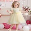 AGQT Infant Girls Sequin Tutu Dress Big Bow-knot Princess Short Sleeve For Babies Lace Birthday Party Elegant Formal Dress Apricot Size 18-24 Months view 2
