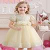AGQT Infant Girls Sequin Tutu Dress Big Bow-knot Princess Short Sleeve For Babies Lace Birthday Party Elegant Formal Dress Apricot Size 18-24 Months view 3