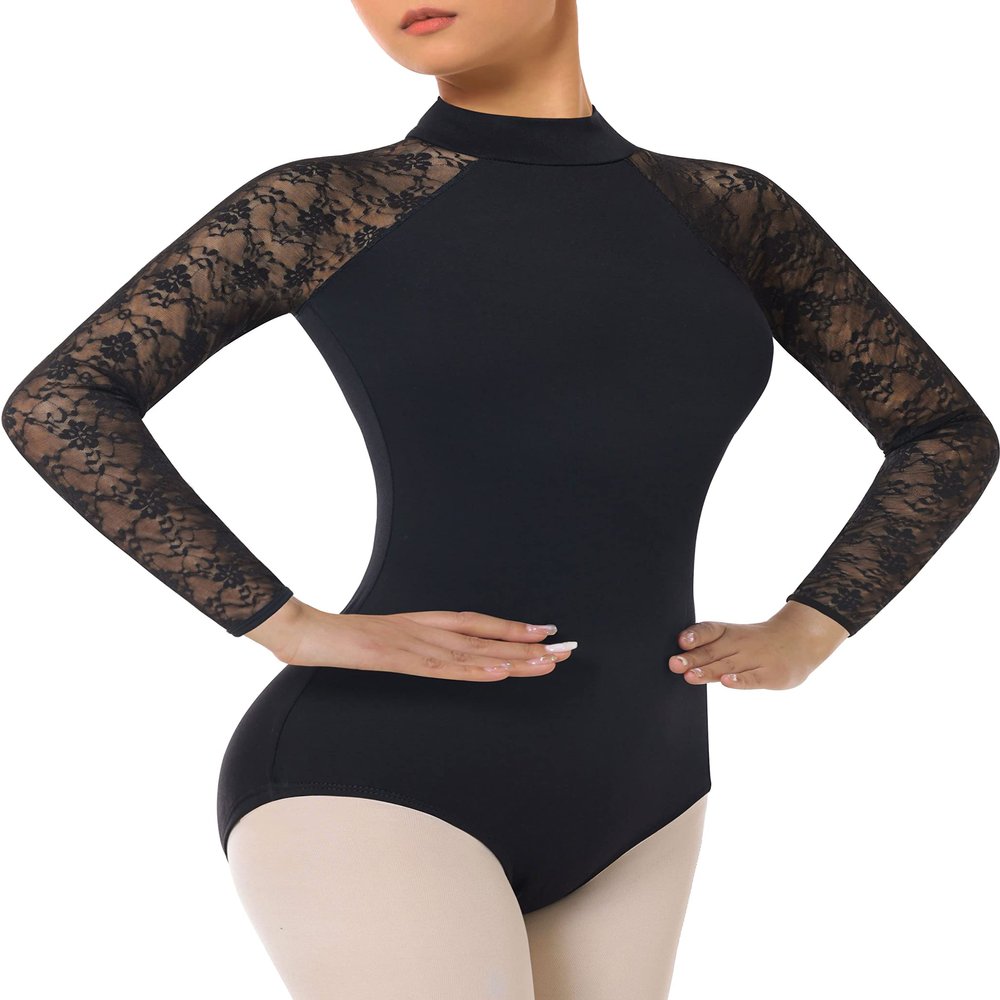 BAKPH Women's Turtleneck Dance Ballet Leotard With Durable Lace,Water-drop Hollow Back(W7029-06-XL)