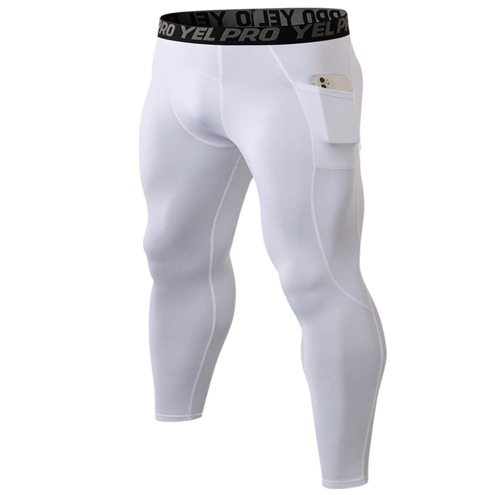 Yuerlian Men's Thermal Compression Pants, Fleece Lined Running Tights Compression Baselayer Leggings with Pockets for Cold