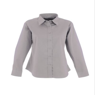 21Fashion Womens Button Down Slim Fit Dress Shirt Ladies Full Sleeve Office Pinpoint Shirt Silver Grey