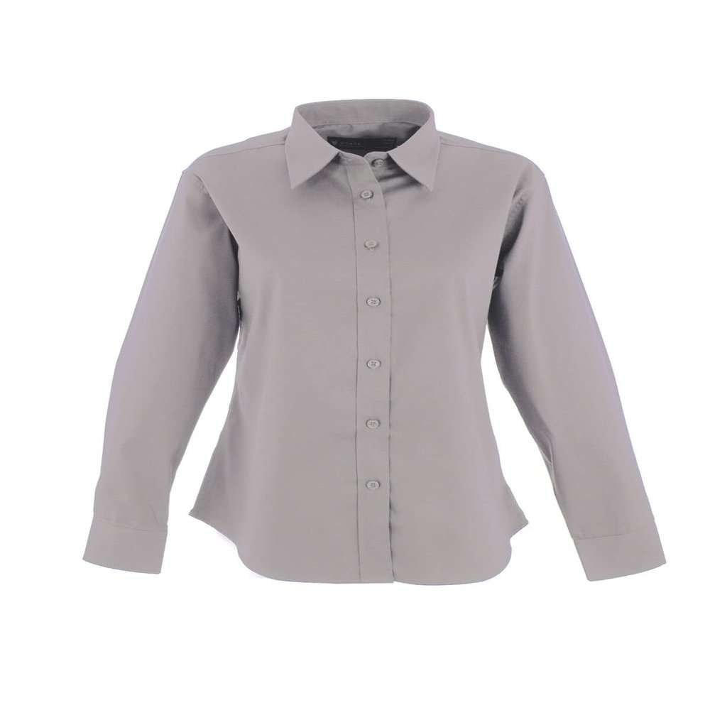 21Fashion Womens Button Down Slim Fit Dress Shirt Ladies Full Sleeve Office Pinpoint Shirt Silver Grey