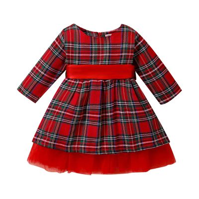 Fall Baby Girl Clothes Toddler Baby Kids Girls Suit Christmas Red Plaid Long Sleeves Dress (Red, 18-24 Months)