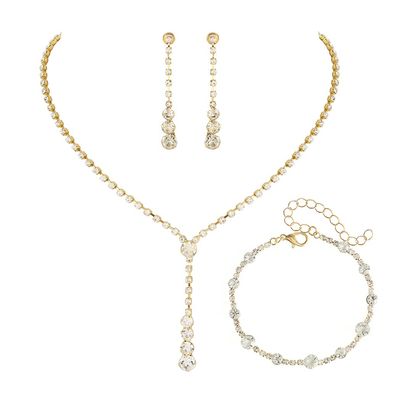 Unicra Gold Bridal Necklace Earrings Bracelet Set Crystal Wedding Jewelry Set Rhinestone Choker Necklace for Women and Brides