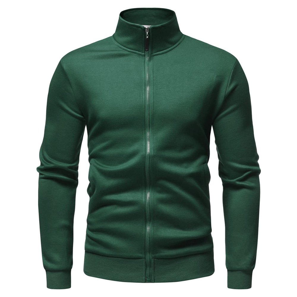 Men's Casual Full Zip Stand Collar Cardigans Lightweight Fleece Mock Neck Sweatshirt Slim Fit Winter Warm Jacket (Green,Medium)