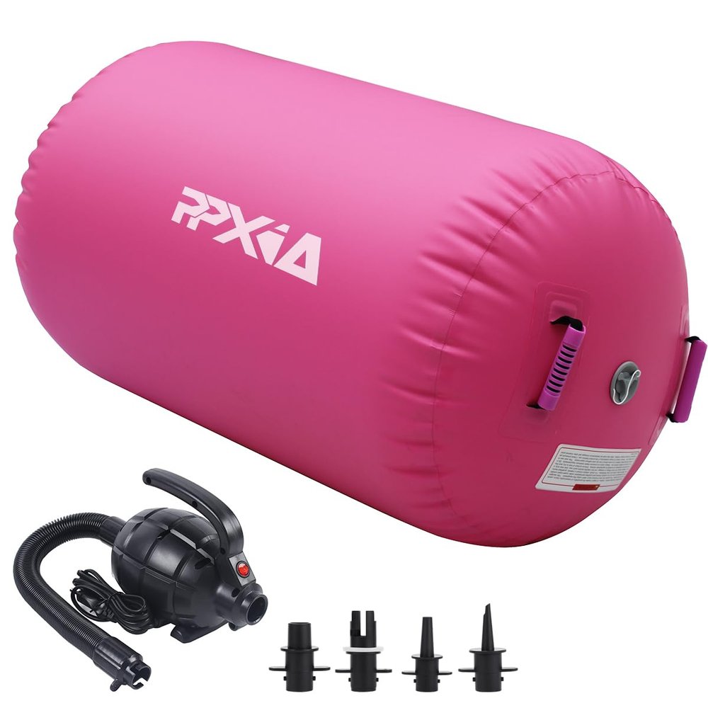 PPXIA Gymnastics Air Roller Air Barrel Inflatable Tumbling Mat, Tumble Track Backhandspring Mat Gymnastic Equipment with Pump for Yoga Training Cheerleading Home Use