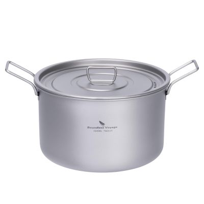 iBasingo 2.4L Titanium Soup Pot with Lid Camping Cookware with Foldable Handle Portable Lightweight Outdoor Kitchen Cooking Kit for Backpacking Hiking Picnic Fishing Mountaineering Ti2108C