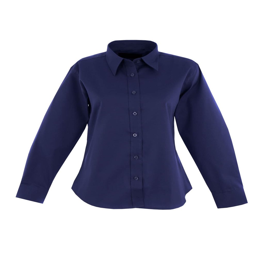 21Fashion Womens Button Down Slim Fit Dress Shirt Ladies Full Sleeve Office Pinpoint Shirt Navy