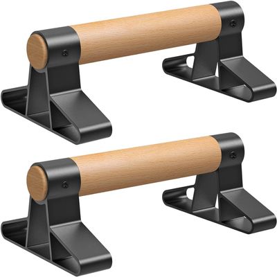 SELEWARE Wood Push up Bars Parallettes Bars Anti-Slip Handstand Bars for Calisthenics, Fitness, Floor Workouts Solid Wood with Sturdy Metal Bracket, Support 600 lbs 10 * 6.5 * 4 inch