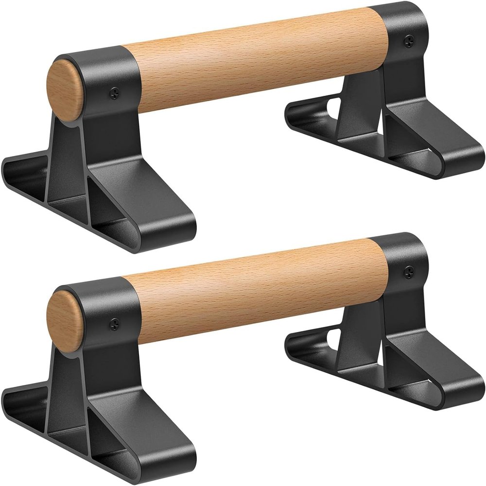 SELEWARE Wood Push up Bars Parallettes Bars Anti-Slip Handstand Bars for Calisthenics, Fitness, Floor Workouts Solid Wood with Sturdy Metal Bracket, Support 600 lbs 10 * 6.5 * 4 inch