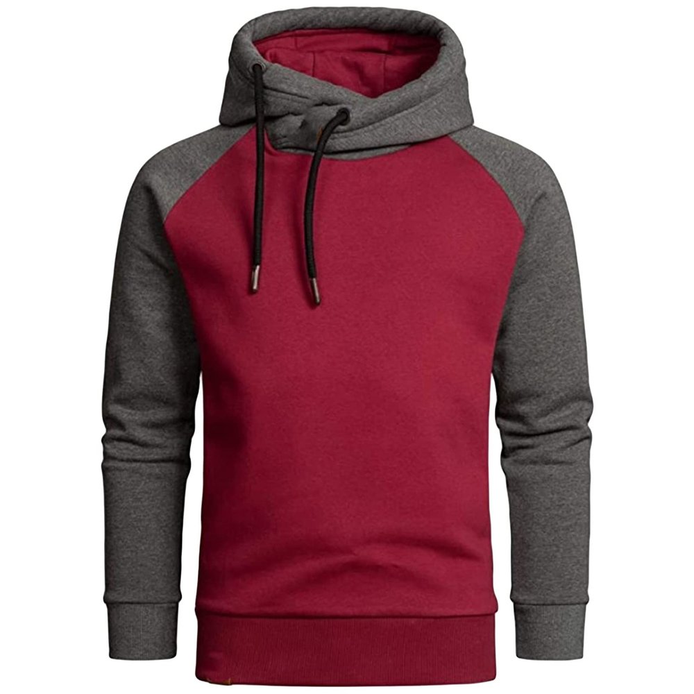 Maiyifu-GJ Men's Slim Fit Long Sleeve Hoodies Lightweight Color Block Pullover Hoodie Hipster Sports Gym Hooded Sweatshirt (Red,X-Large)
