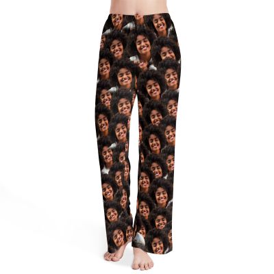 Personalized Women's Pajamas Pants with Photo Face, Custom Funny Sleepwear Lounge Pant Soft Pj Bottoms, Unique Gifts for Mom