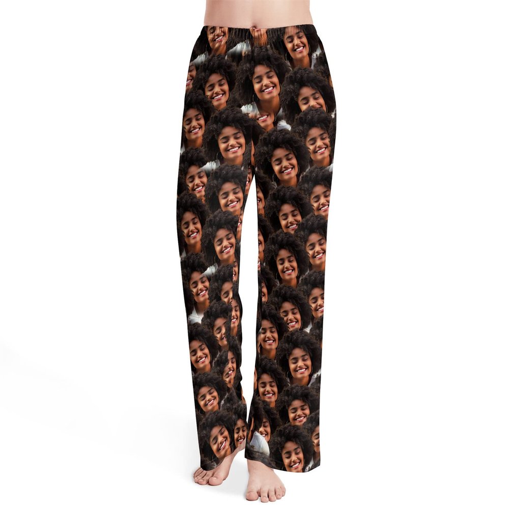Personalized Women's Pajamas Pants with Photo Face, Custom Funny Sleepwear Lounge Pant Soft Pj Bottoms, Unique Gifts for Mom