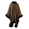 tuduoms Womens Winter Loose Large Size Leopard Knitted Cardigan Bat Sleeve Fur Trim Warm Poncho Coat Outerwear Oversized Cape view 3