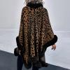 tuduoms Womens Winter Loose Large Size Leopard Knitted Cardigan Bat Sleeve Fur Trim Warm Poncho Coat Outerwear Oversized Cape view 4