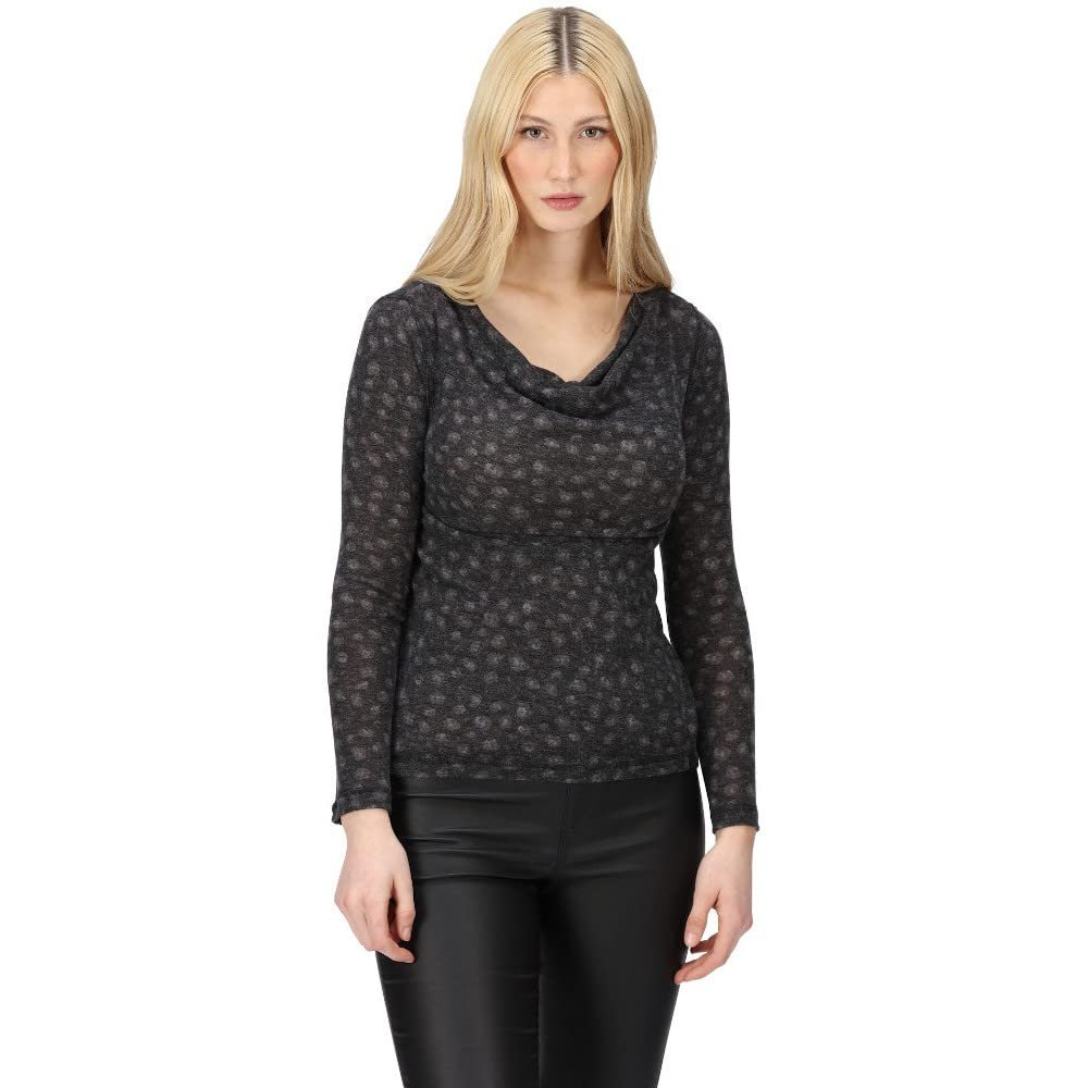 Regatta Womens/Ladies Frayda Animal Print Cowl Neck Top (8 US) (Black/Storm Grey)