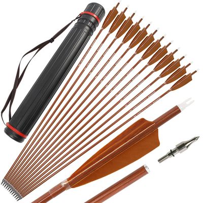 wolfman 30" Archery Carbon Arrows Spine 500 600 Hunting Arrows with 4 Turkey Feather Targeting Arrows for Compound & Recurve &Traditional Bow 6/12pcs (12pcs + Tube, Spine 500)