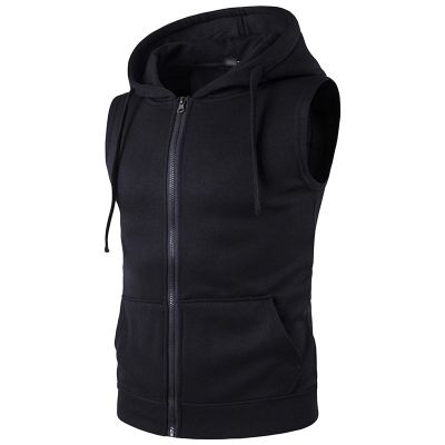 Men's Zip Up Hoodie Tank Tops Sleeveless Bodybuilding Fitness Muscle Hoodies Lightweight Gym Hooded Vest Blouse (Black,Medium)