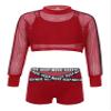 winying Kids Girls Printed Summer Net Long Sleeve Vest Top with Sport Bra and Booty Shorts Tennis Set Sport Outfits Red 10 Years view 1