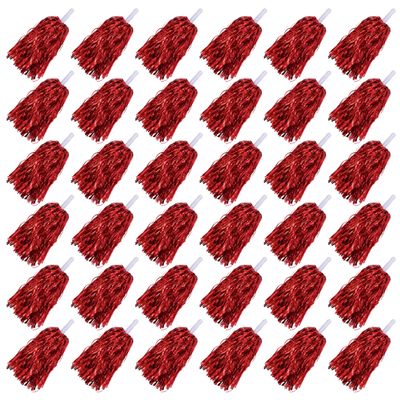 36PCS Cheerleading Pom Poms Metallic Foil Plastic Pom Poms with Baton Handle for Game Sports Squads Dancing Party Football Basketball Club Spirit Sports Stage Performance Celebration (Red)