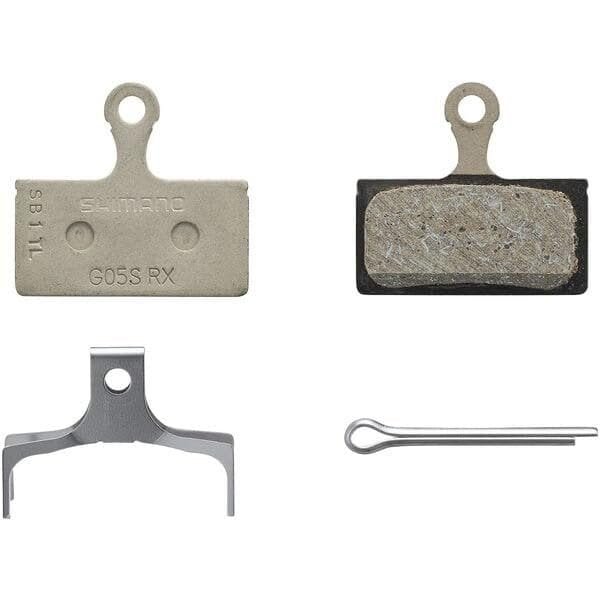 SHIMANO G05S-RX Disc Brake Pad and Spring - Resin Compound, Stainless Steel Back Plate, Box/25 Pair