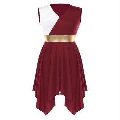 YOOJOO Womens Color Block Praise Liturgical Dancewear Tunic Sleeveless Irregular Hem Lyrical Dance Dress V Neck#02 Medium