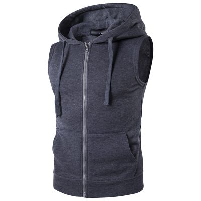 Men's Zip Up Hoodie Tank Tops Sleeveless Bodybuilding Fitness Muscle Hoodies Lightweight Gym Hooded Vest Blouse (Dark Grey,Large)