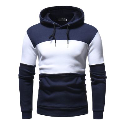 Maiyifu-GJ Men's Patchwork Slim Fit Hoodies Color Block Sport Hooded Sweatshirt Long Sleeve Contrast Color Pullover Hoodie (Dark Blue,XX-Large)
