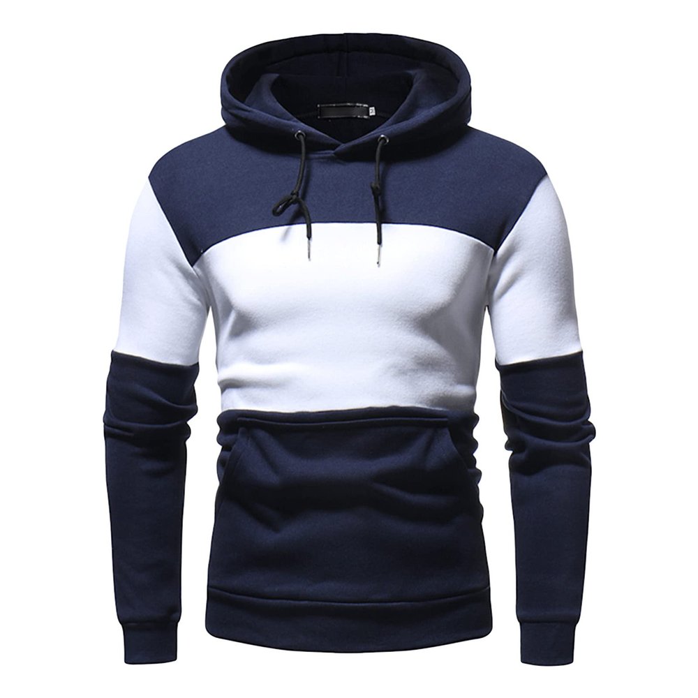 Maiyifu-GJ Men's Patchwork Slim Fit Hoodies Color Block Sport Hooded Sweatshirt Long Sleeve Contrast Color Pullover Hoodie (Dark Blue,XX-Large)