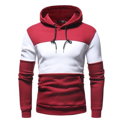 Maiyifu-GJ Men's Patchwork Slim Fit Hoodies Color Block Sport Hooded Sweatshirt Long Sleeve Contrast Color Pullover Hoodie (Red,X-Large)