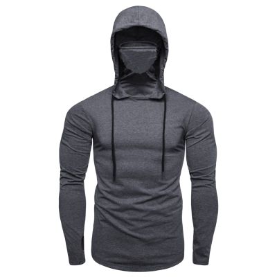 Maiyifu-GJ Men Long Sleeve Running Mask Hoodies Slim Fit Sports Workout Pullover Hoodie Gym Muscle Jogging Hooded Sweatshirt (Grey,XX-Large)