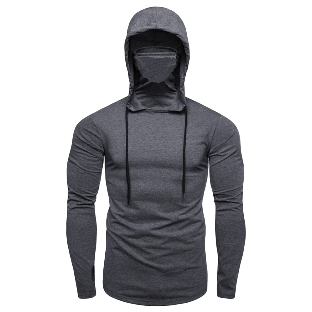 Maiyifu-GJ Men Long Sleeve Running Mask Hoodies Slim Fit Sports Workout Pullover Hoodie Gym Muscle Jogging Hooded Sweatshirt (Grey,XX-Large)