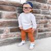 BOIBOKOKO Infant Baby Boy Fall Winter Outfits Long Sleeve Letter Print/Cow Sweatshirt Top Solid Color Pants Set 2PCS Baby Clothes Set (White B, 18-24 Months) view 2