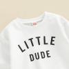 BOIBOKOKO Infant Baby Boy Fall Winter Outfits Long Sleeve Letter Print/Cow Sweatshirt Top Solid Color Pants Set 2PCS Baby Clothes Set (White B, 0-6 Months) view 3