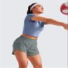 CRZ YOGA Dolphin Athletic Shorts for Women 5" - High Waisted Quick Dry for Running Workout Gym Track with Zip Pocket Grey Sage Medium view 3